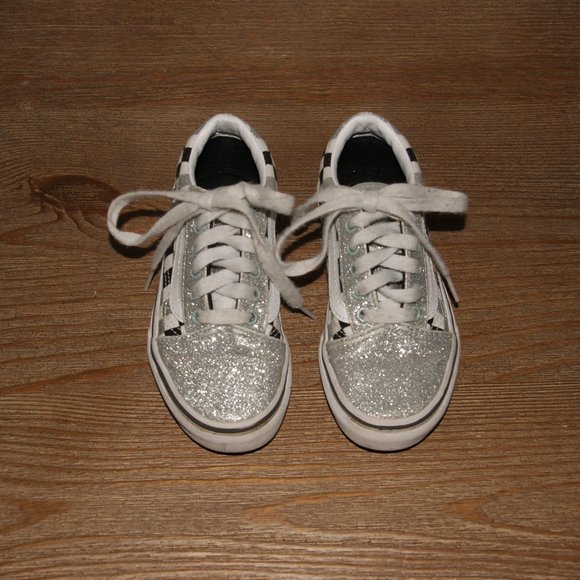 VANS Kids Glitter Checkerboard Old Skool Shoes 12 - Picture 2 of 7